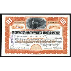 Greenwater and Death Valley Copper Company, 1907 Issued Stock Certificate.