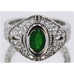 Nat. Emerald .58ct w/ Diamond Ring