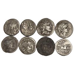 Lote 8 Denarios. ANÓNIMA, CAECILIA, CORDIA, FANNIA, FLAMINIA, PORCIA, RUBRIA y TITURIA. A EXAMINAR. 