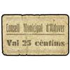 Image 1 : 25 Cèntims. C.M. d´ALDOVER. Cartón. MUY RARO. AT-91. BC+.