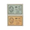 Image 1 : Lote 2 billetes 25 y 50 Cèntims. Desembre 1937. C.M. de CERVIÀ DE TER. AT-819/820. EBC+ a SC.