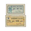 Lote 2 billetes 50 Cèntims y 1 Pesseta. Maig 1937. Aj. de FOIXÀ. (El de Pesseta manchas). AT-1028/10