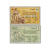 Image 1 : Lote 2 billetes 50 Cèntims y 1 Pesseta. 1 Maig 1937. Aj. d´HOSTOLES. AT-1250/1251. EBC- a EBC.
