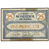 25 Cèntims. Aj. de MONISTROL DE BAGES. (Manchas de cinta adhesiva). RARO. AT-1525. MBC.