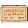 Image 1 : 25 Cèntims. Juny 1937. Aj. de PENELLES. Cartón. (Algo sucio). RARO. AT-1801. EBC.