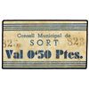 Image 1 : 50 Cèntims. C.M. de SORT. Cartón. (Algo sucio). ESCASO. T-2396.