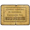 Image 1 : 1 Peseta. C.M. DE ECONOMÍA de CASTEJÓN DE SOS (Huesca). Cartón. (Pequeñas roturas. Algo sucio). TFP-
