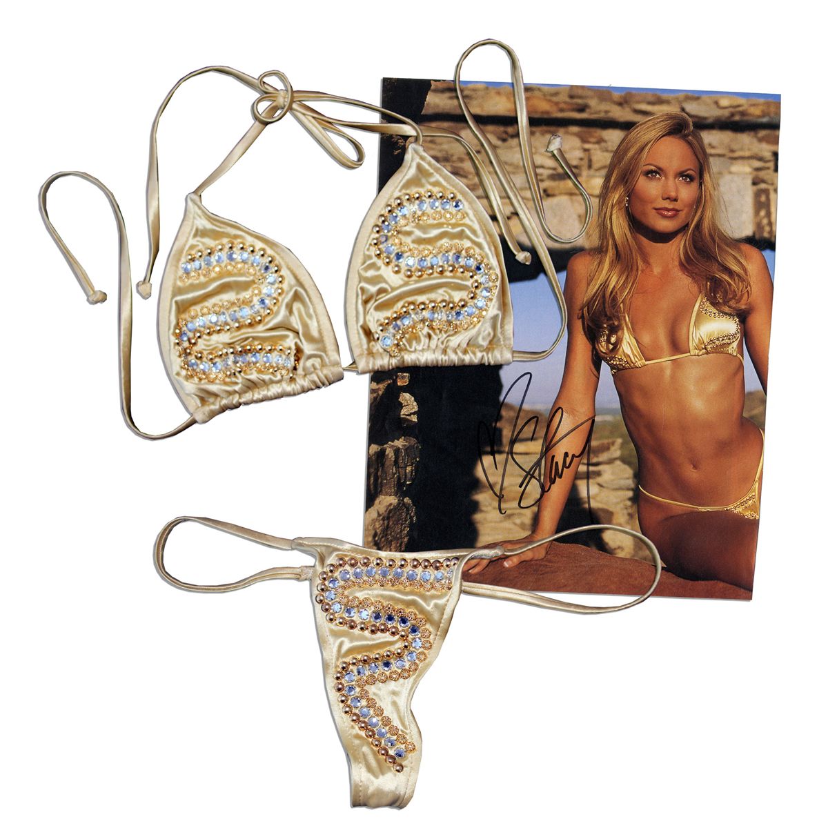 Actress Stacy Keibler's Gold-Studded Bikini -- Worn in a WWE Magazine Shoot -- Includes Signed Cente Actress Stacy Keibler's Gold-Studded Bikini -- Worn in a WWE Magazine Shoot -- Includes Signed Cente