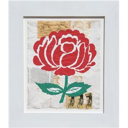 Donald Baechler, Flower, Gouache and Newspaper Collage
