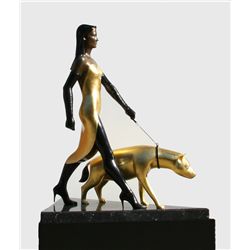 Tom Coffin, Walking the Dog, Bronze Sculpture