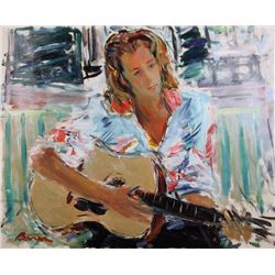 Dimitrie Berea, Little Girl with the Guitar at Home of Baron Mumm, Oil Painting
