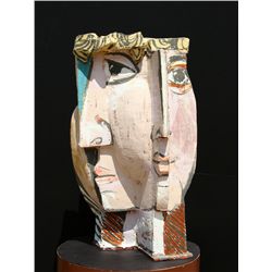 Unknown Artist Cubist Face, In the style of Picasso, Painted Terracotta Sculpture