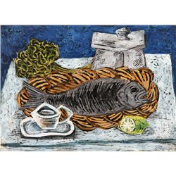 Laurent Marcel Salinas, Fish Dinner, Gouache Painting