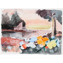 Charles Levier, Field of Flowers, Watercolor
