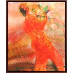 Juan Garcia Ripolles, Red Figure with Flowers, Oil Painting