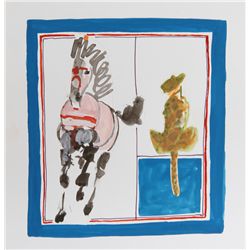 Jean-Jacques Vergnaud, Horse and Cat I, Gouache Painting