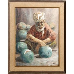 William Weintraub, Seated Man, Gouache Painting