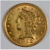 Image 1 : 1852 $5 GOLD LIBERTY NO MOTTO MS-62 GREAT EYE APPEAL