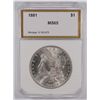 Image 1 : 1881 MORGAN DOLLAR, PCI MS-65  BLAZING WHITE!  GEM! SUPER! SCARCE IN THIS GRADE