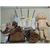 Image 1 : ASSORTED BOX LOT VINTAGE DOLL CLOTHES, STANDS,