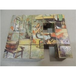 VINTAGE WOOD BLOCK 6 SCENE PUZZLE SET