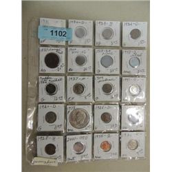 LOT 20 US COINS MIX DATES: WHEAT MERCURY, IKE,