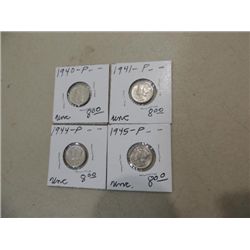 1940, 41, 44, 45 UNCIRCULATED MERCURY DIMES