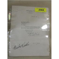 BABE RUTH SIGNATURE AUTOGRAPH ON DOCUMENT NO COA