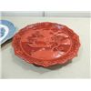 Image 2 : LOT 2 VINTAGE PLATES: RED CINNABAR CARVED PLATE