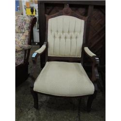 VINTAGE MAHOGANY EMPIRE STYLE PARLOR CHAIR, METAL