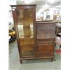 Image 1 : ANTIQUE OAK HALL SECRETARY, GLASS FRONT BOOK SHELF