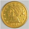 Image 1 : 1849 MOFFAT $5 GOLD RARE CALIFORNIA GOLD AU-55 WELL STRUCK & LUSTROUS