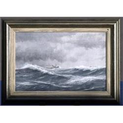 Olja, marin med angbat, sign. CW 1939 (C G Wallin), 29*44, mindre krackelyrer och hal....