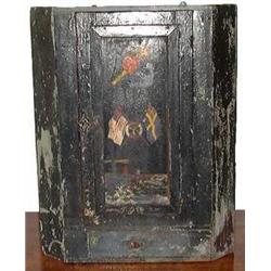 Hornvaggskap, 1800-tal, gron/bla, med nautiska malerier, H 78....