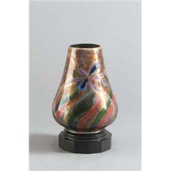 WOLFERS FRÈRES Brüssel Philippe Wolfers Vase Fantasie d'Orchidee Kupfer Email Holz. Farbige...