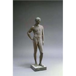 ANONYM Figur Bronze patiniert. Antikisierender stehender unbekleideter Jüngling mit fein mode...