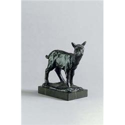 ANTON HILLER (1893-1985) Ziege Eisenguss patiniert Marmor. Auf rechteckiger Plinthe junge Zi...