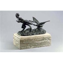 VICTOR HEINRICH SEIFERT (1870-1953) Gänsedieb Bronze patiniert. Auf naturalistischer Plinthe...