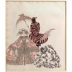 HANS H. BARON VOIGT GENANNT ALASTAIR (1887-1969) Geburtstag der Infantin Gouache in Schwarz un...