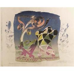 KURT KRANZ (1910-1997) Bandoline und der Harlekin Farblithografie in Gelb Orangerot Pink meh...