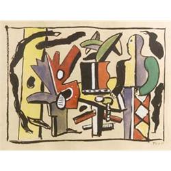 FERNAND LEGER (1881-1955) Farblitho Lithografie in den Farben Weiß Gelb Rot mehrtonigem Grün...