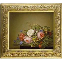 FRIEDERIKE MEINERT (*1836) Blumenstillleben Öl auf Leinwand. Rosen und andere Blüten in einem K...
