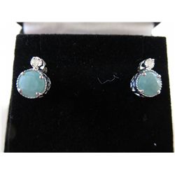 Diamond & emerald sterling silver stud earrings