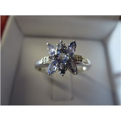 Diamond & tanzanite  gemstone ring in .925 silver