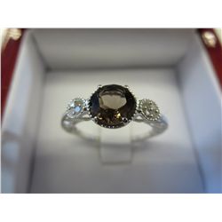 Brown quartz Dinner Ring set with 8 diamonds
