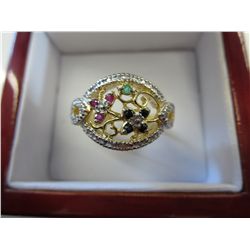 Ruby, emerald, sapphire & diamond cocktail ring