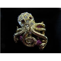 Pearl & crystal gold clad octopus ring