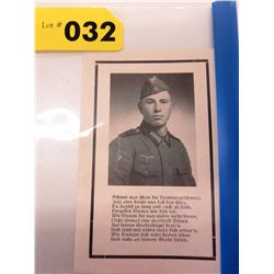 Johan Maner Nazi German WWII Death Card