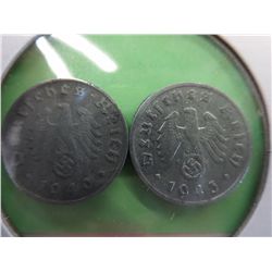 Four WWII Nazi Eagle & Swastika zinc coins
