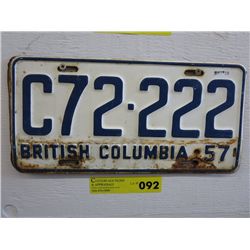 Pair of BC 1957 license plates